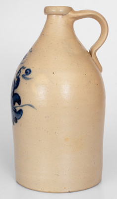 Rare JORDAN, New York 1852 Stoneware Jug w/ Cobalt Floral Decoration