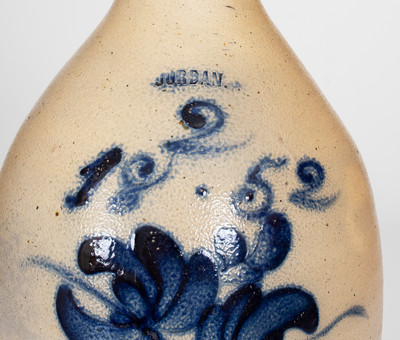 Rare JORDAN, New York 1852 Stoneware Jug w/ Cobalt Floral Decoration