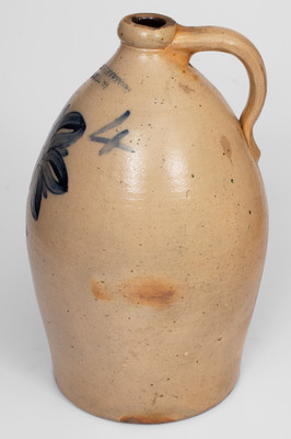 Rare Four-Gallon Thompson Harrington, Lyons, NY Stoneware Jug w/ Misspelled Maker's Mark