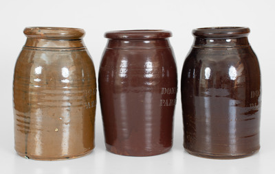 Lot of Three: DONAGHHO CO / PARKERSBURG, WV Albany-Slip-Glazed Stoneware Jars