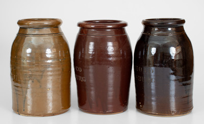 Lot of Three: DONAGHHO CO / PARKERSBURG, WV Albany-Slip-Glazed Stoneware Jars