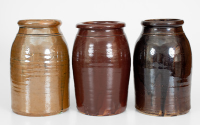 Lot of Three: DONAGHHO CO / PARKERSBURG, WV Albany-Slip-Glazed Stoneware Jars