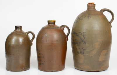 Lot of Three: Wheeling, WV Stoneware Advertising Jugs, Western PA origin, circa 1880