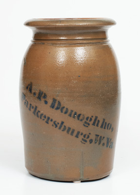 Scarce A.P. Donaghho Stoneware Canning Jar w/ Misspelled Maker s Mark, Parkersburg, WV