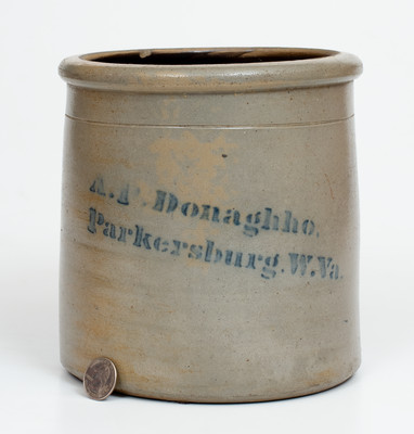 One-Gallon A.P. Donaghho. / Parkersburg. W. Va. Cobalt-Decorated Stoneware Crock