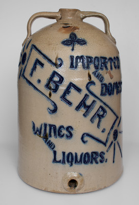 Exceptional Oversized Stoneware Storefront Water Cooler for Toledo, OH Liquor Dealer, circa 1890