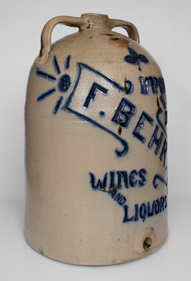 Exceptional Oversized Stoneware Storefront Water Cooler for Toledo, OH Liquor Dealer, circa 1890
