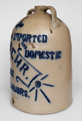 Exceptional Oversized Stoneware Storefront Water Cooler for Toledo, OH Liquor Dealer, circa 1890