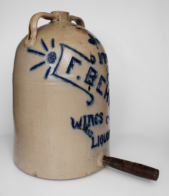 Exceptional Oversized Stoneware Storefront Water Cooler for Toledo, OH Liquor Dealer, circa 1890