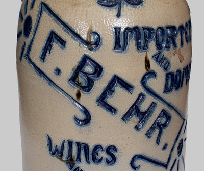 Exceptional Oversized Stoneware Storefront Water Cooler for Toledo, OH Liquor Dealer, circa 1890