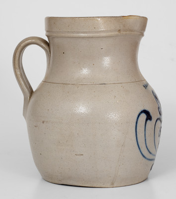 WHITES  BINGHAMTON, New York Stoneware Pitcher w/ Cobalt Floral Decoration