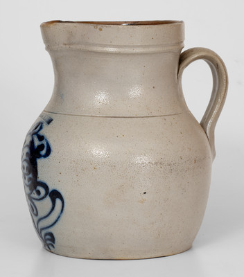 WHITES  BINGHAMTON, New York Stoneware Pitcher w/ Cobalt Floral Decoration