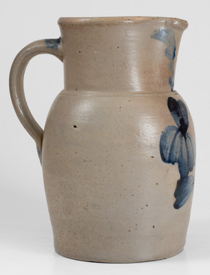 P. HERRMANN (Baltimore, Maryland) Stoneware Pitcher w/ Cobalt Clover Decoration
