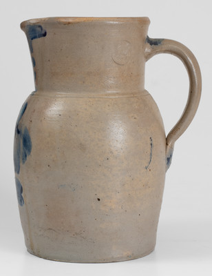 P. HERRMANN (Baltimore, Maryland) Stoneware Pitcher w/ Cobalt Clover Decoration