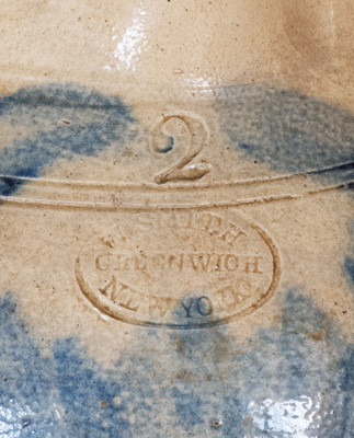 Rare W. SMITH / GREENWICH / NEW-YORK Two-Gallon Stoneware Pitcher, circa 1840
