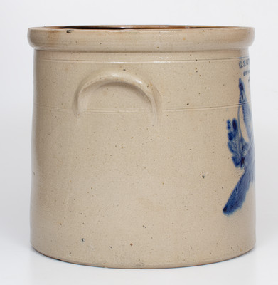 Four-Gallon G.S. GUY & CO. / FORT EDWARD, N.Y. Stoneware Crock w/ Cobalt Double Bird Decoration