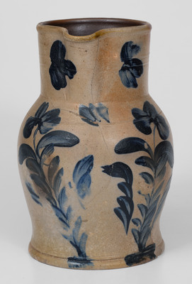 Remmey Pottery, Philadelphia, PA Stoneware Pitcher w/ Cobalt Floral Decoration, circa 1865