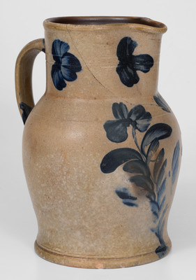 Remmey Pottery, Philadelphia, PA Stoneware Pitcher w/ Cobalt Floral Decoration, circa 1865