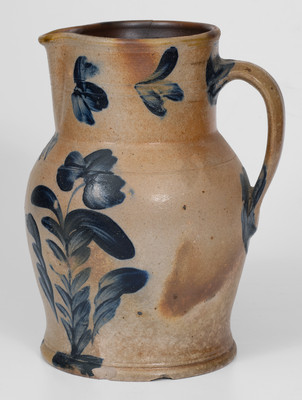 Remmey Pottery, Philadelphia, PA Stoneware Pitcher w/ Cobalt Floral Decoration, circa 1865