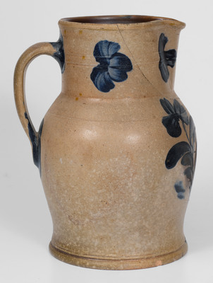 Remmey Pottery, Philadelphia, PA Stoneware Pitcher w/ Cobalt Floral Decoration, circa 1865