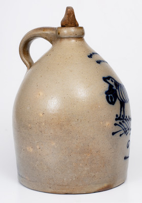 Exceptional S. HART / FULTON, New York Stoneware Jug w/ Cobalt Dog Carrying Basket Decoration