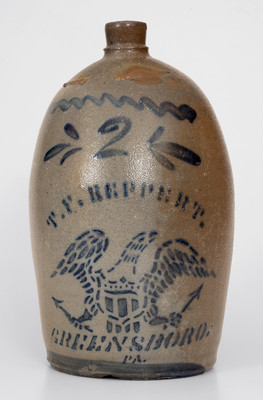 Fine Two-Gallon Cobalt-Decorated Stoneware Jug with Federal Eagle Motif, Stenciled 