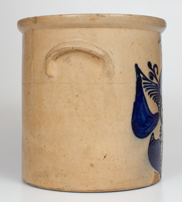 Six-Gallon N.A. WHITE & SON / UTICA, N.Y. Stoneware Crock w/ Elaborate Cobalt Floral Decoration, c1885