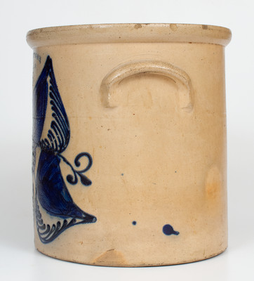 Six-Gallon N.A. WHITE & SON / UTICA, N.Y. Stoneware Crock w/ Elaborate Cobalt Floral Decoration, c1885
