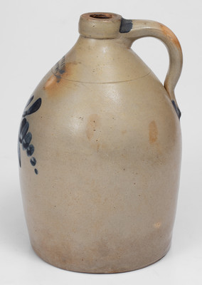 One-Gallon COWDEN & WILCOX / HARRISBURG, PA Stoneware Jug w/ Floral Decoration, c1865