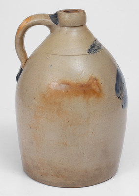 One-Gallon COWDEN & WILCOX / HARRISBURG, PA Stoneware Jug w/ Floral Decoration, c1865