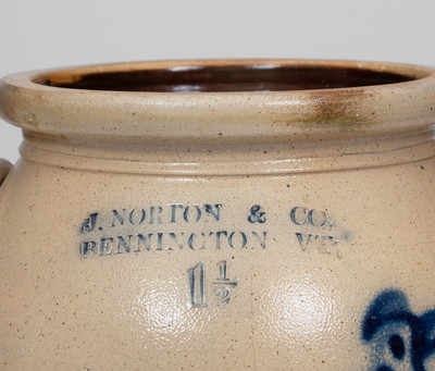 J. NORTON & CO. / BENNINGTON, VT Stoneware Jar w/ Cobalt Bird Decoration, circa 1860