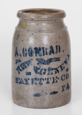 A. CONRAD / NEW GENEVA. / FAYETTE CO / PA Stoneware Canning Jar