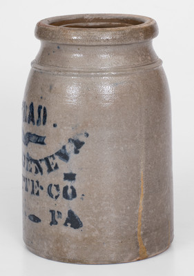 A. CONRAD / NEW GENEVA. / FAYETTE CO / PA Stoneware Canning Jar