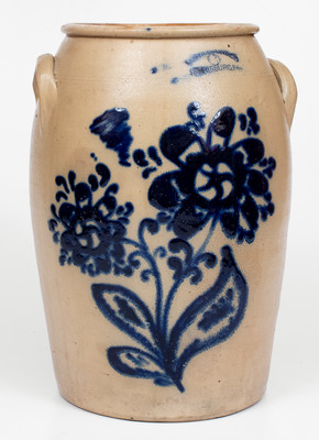 Exceptional Three-Gallon Stoneware Jar with Elaborate Cobalt Floral Decoration, Stamped 