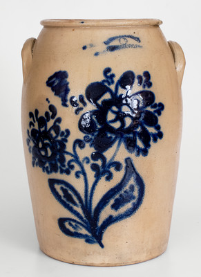 Exceptional Three-Gallon Stoneware Jar with Elaborate Cobalt Floral Decoration, Stamped 