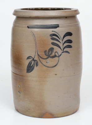 Attrib. Thompson Pottery, Morgantown, WV Stoneware Jar w/ Cobalt Floral Decoration, circa 1865