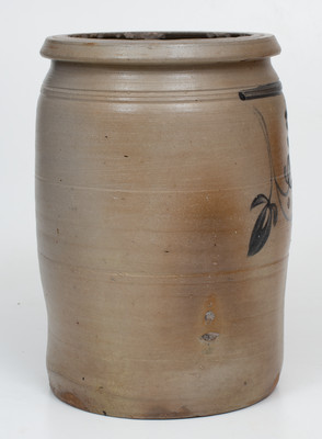 Attrib. Thompson Pottery, Morgantown, WV Stoneware Jar w/ Cobalt Floral Decoration, circa 1865