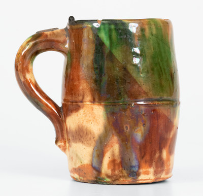 Multi-Glazed Redware Mug, Shenandoah Valley origin (Strasburg, Virginia)