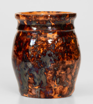 Exceptional Miniature Glazed Redware Jar, Stamped 