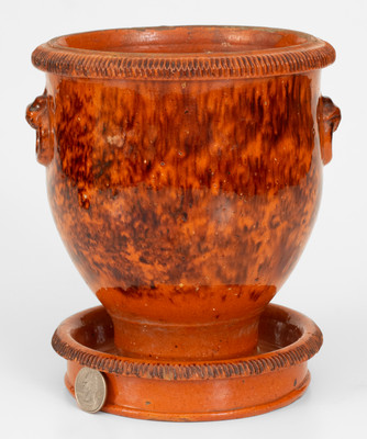 Rare JOHN BELL / WAYNESBORO Redware Flowerpot with Ring Handles