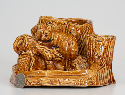 Exceptional Fulper Pottery (Flemington, NJ) Rockingham Raccoon Match Holder,