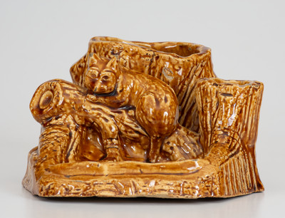 Exceptional Fulper Pottery (Flemington, NJ) Rockingham Raccoon Match Holder,