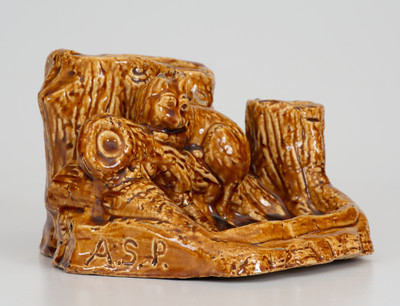 Exceptional Fulper Pottery (Flemington, NJ) Rockingham Raccoon Match Holder,