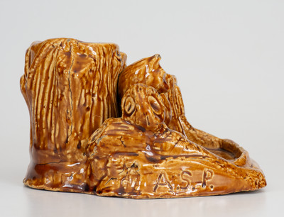 Exceptional Fulper Pottery (Flemington, NJ) Rockingham Raccoon Match Holder,