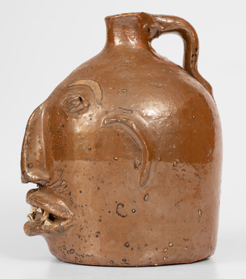 Rare Stoneware Face Jug w/ Cigar, attrib. Otto Brown, Bethune, SC, or possibly NC or GA origin