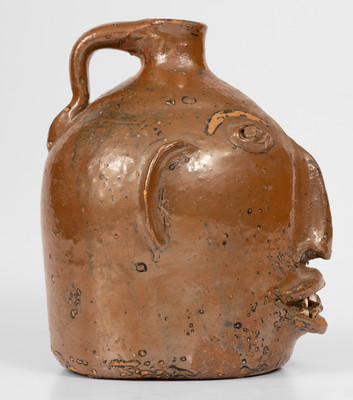 Rare Stoneware Face Jug w/ Cigar, attrib. Otto Brown, Bethune, SC, or possibly NC or GA origin