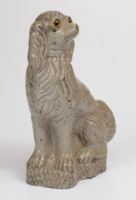 Very Rare Stoneware Figure of a Spaniel with Glass Eyes, attributed to Wallace and Cornwall Kirkpatrick, Anna, IL, circa 1880.
