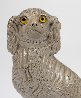 Very Rare Anna Pottery Figure of a Spaniel with Glass Eyes, circa 1880