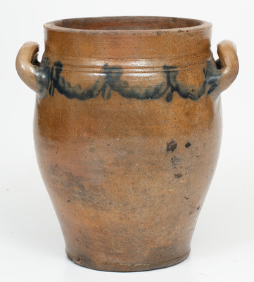 C. CROLIUS / MANUFACTURER / MANHATTAN-WELLS / NEW-YORK Stoneware Jar w/ Cobalt Drape Decoration