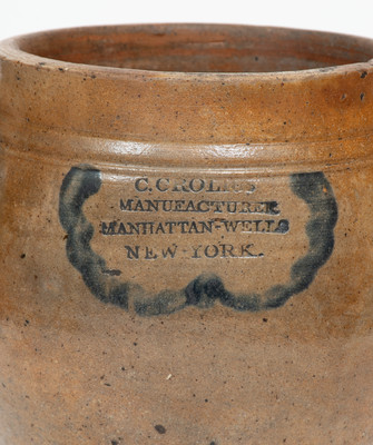 C. CROLIUS / MANUFACTURER / MANHATTAN-WELLS / NEW-YORK Stoneware Jar w/ Cobalt Drape Decoration